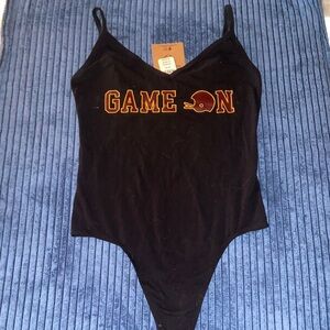 PINK Victoria's Secret Maroon Gold Football 🏈 Game On Bodysuit